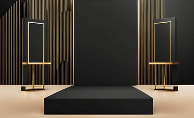 black podium  for the best awards or product display. stage or podium. vector illustration 039