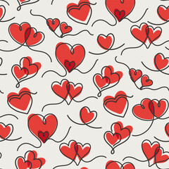 Continuous One Line Drawing. Valentine day theme illustration. Seamless Pattern. Vector illustration.