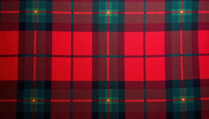  "Red and green plaid pattern on a white background. Scottish tartan fabric texture."