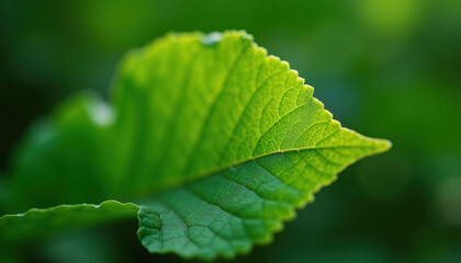  "Close up texture of a green leaf with vibrant colors and natural light