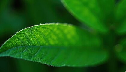  "Close up texture of a green leaf with vibrant colors and natural light