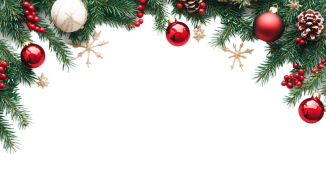 A festive Christmas border design, isolated on a transparent background, perfect for holiday cards, decorations, or seasonal-themed designs.