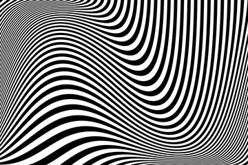 Wavy Lines Op Art Pattern with 3D Illusion Effect. Black and White Texture. Abstract Halftone Background. 