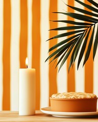 Obraz premium Homey winter dinner table with vegan pot pie and a warm candlelit ambiance
