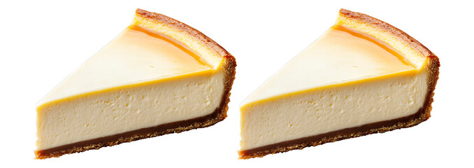 Collection set of Piece of cheesecake isolated on transparent background, top view