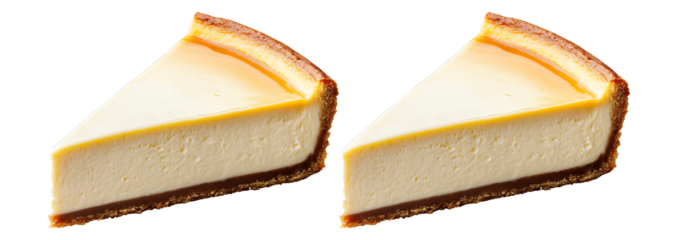 Collection set of Piece of cheesecake isolated on transparent background, top view