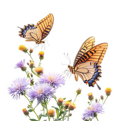 Naklejka premium A butterfly is sitting on a flower isolated on a transparent background