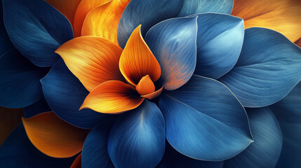 A blue and orange flower with a blue stem