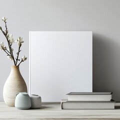 Modern Minimalist Home Decor Mockup Book Vase Flowers
