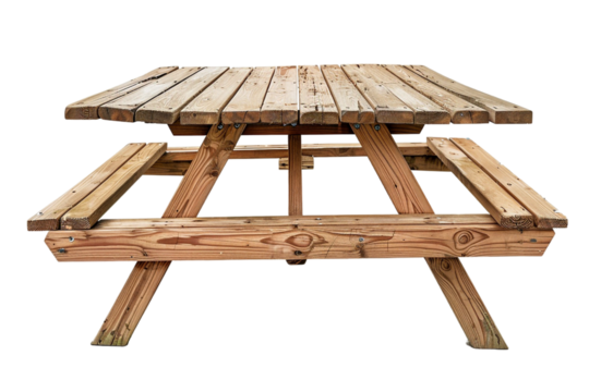 An Isolated Wooden Picnic Table, Set Against a Transparent Background, Perfect for Outdoor, Recreation, or Summer-Themed Designs