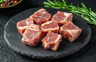 Fototapeta premium Raw Meat on a Rustic Dark Background