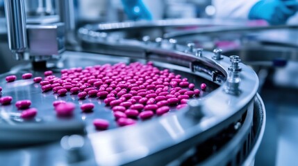 Obraz premium Vibrant Pink Pharmaceutical Production Line