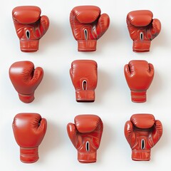 3D red boxing gloves in different angles on isolated on transparent background png