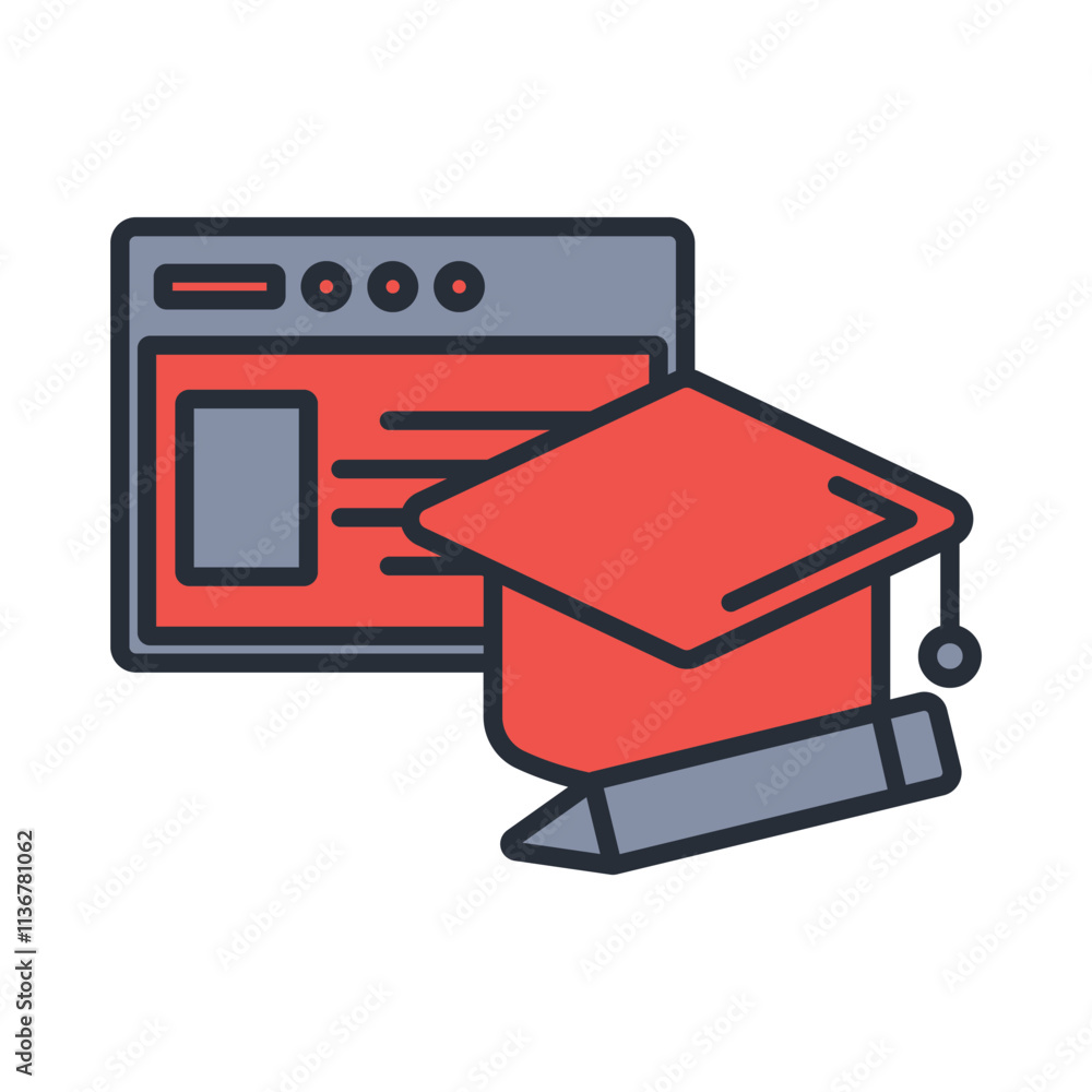 Poster e learning icon. vector.editable stroke.linear style sign for use web design,logo.symbol illustratio