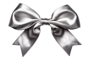 A silver bow, isolated on a transparent background, perfect for gift wrapping, fashion, or decorative-themed designs.