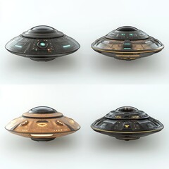 Flying saucers 3d Rendering is isolated on transparent background png