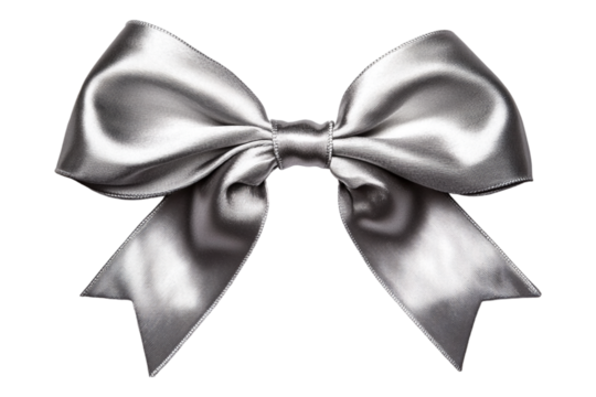 A silver bow, isolated on a transparent background, perfect for gift wrapping, fashion, or decorative-themed designs.