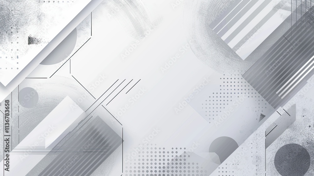 Poster abstract geometric design featuring shapes and textures in grayscale.