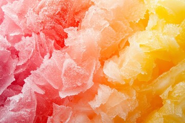 Icy shaved ice texture displaying vibrant pink and yellow hues with a refreshing appearance