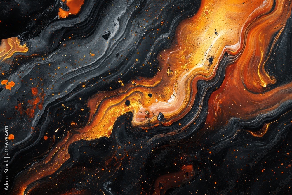 Poster vivid texture of molten lava flows showcasing dynamic patterns and intense colors in a fiery display