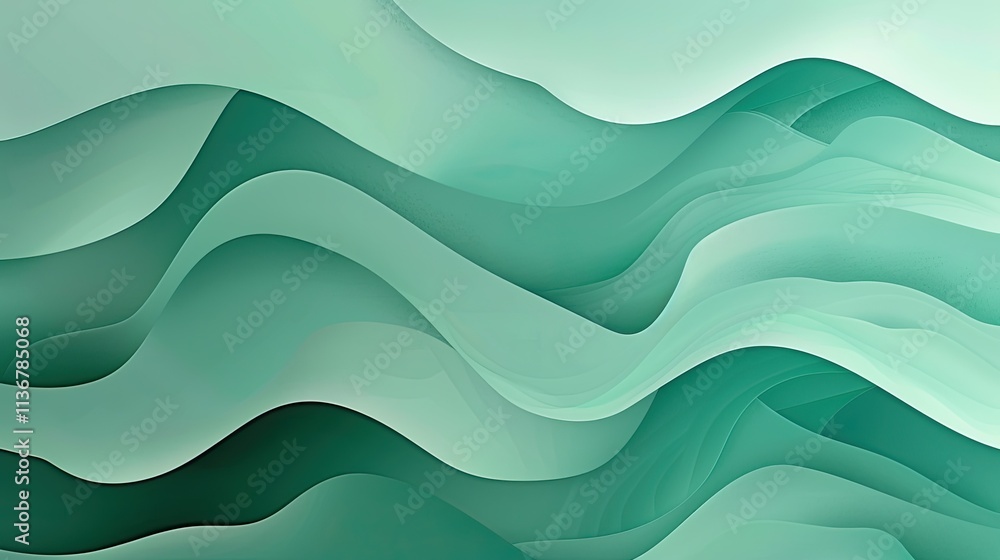 Poster abstract waves in soothing green tones create a tranquil and modern visual effect.