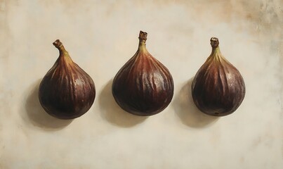 Obraz premium Three Ripe Figs Arranged in a Row
