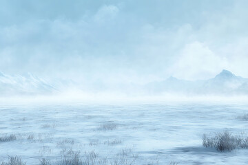 Obraz premium A Vast Open Field Blanketed in Thick Snow with a Clear Blue Sky.