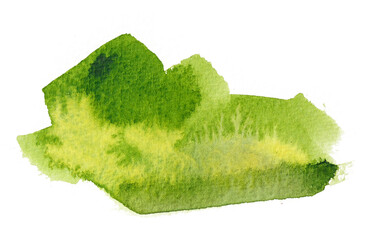 Colorful watercolor spot on isolated white background. Green blot. Colored aquarelle simple. Hand...
