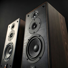 Two audio sound speakers, designed to deliver high-quality sound, often used