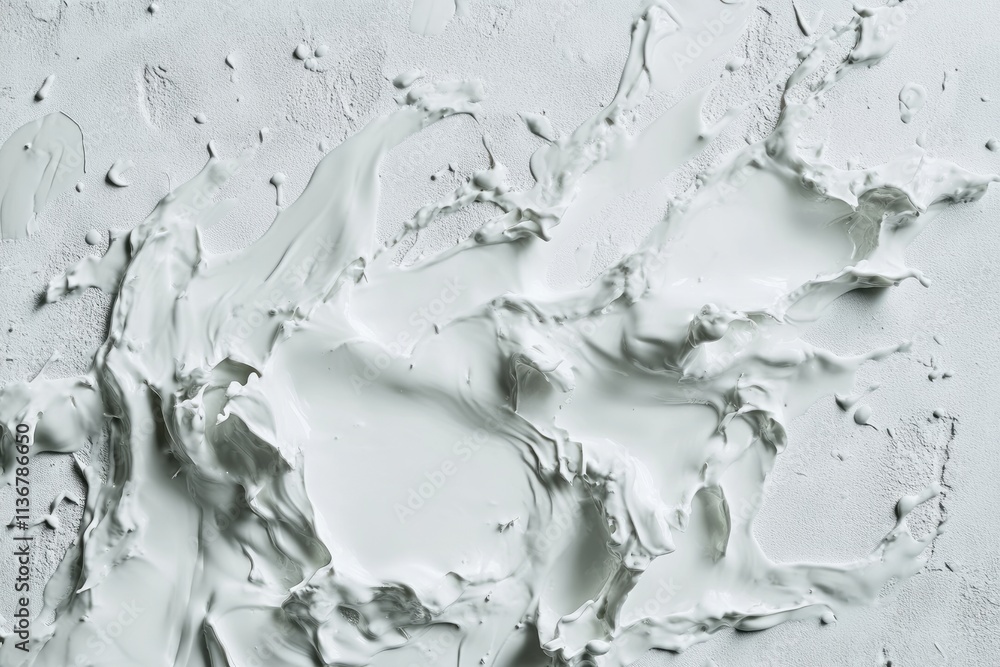 Poster texture of splashing milk on a smooth white surface captured in a dynamic moment of movement
