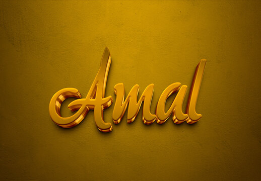 Golden 3D editable text effect of Arabic name Amal.