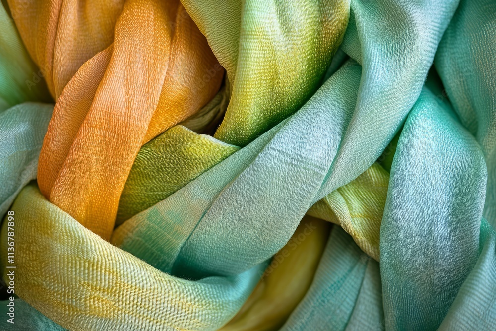 Poster exploring vibrant macro textures of fabric weaves with rich colors and intricate details