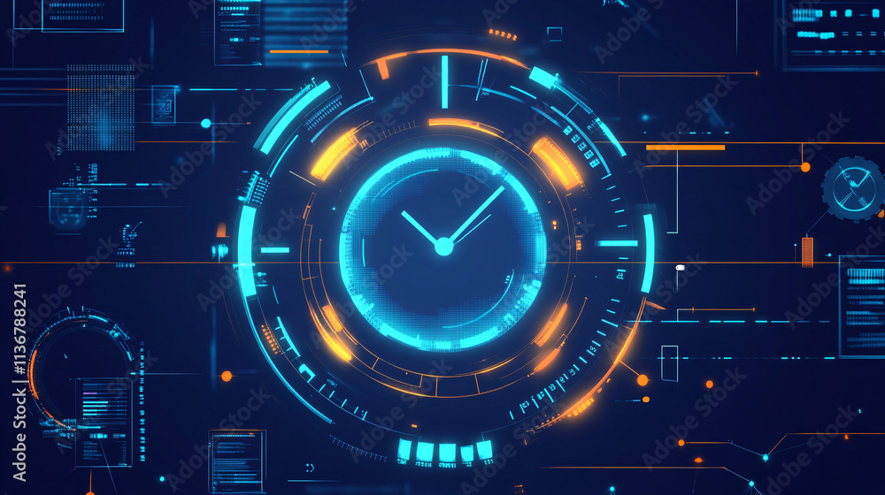 Poster a cyber class schedule icon surrounded by time management data, symbolizing online class management 