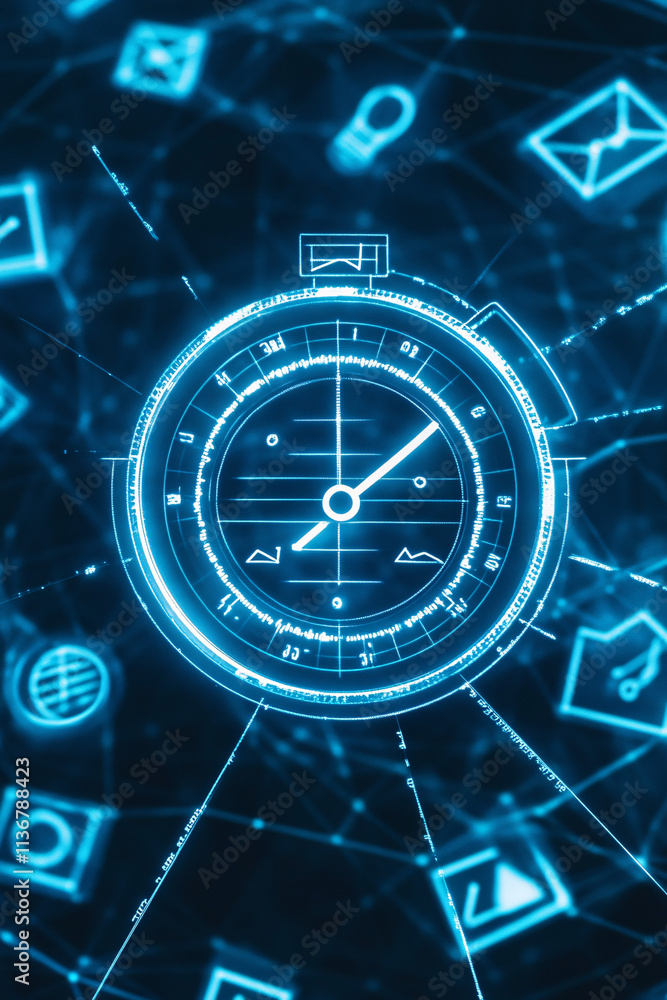 Poster a cyber class schedule icon surrounded by time management data, symbolizing online class management 