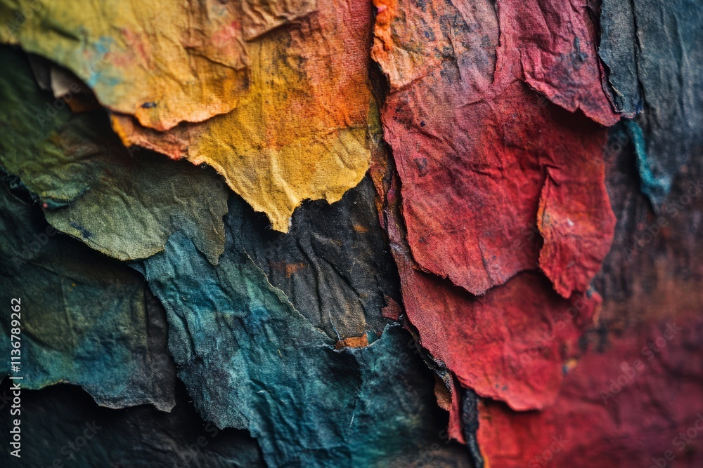 Poster exploration of vibrant paper fiber textures showcasing unique color variations and natural patterns