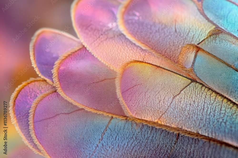 Aufkleber macro texture showcasing colorful butterfly wing scales with vibrant hues and intricate patterns