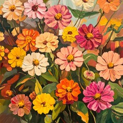 Zinnias with autumn leaves