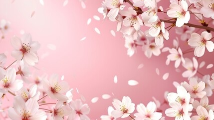 Fototapeta premium Beautiful blooming sakura branches on color background, top view