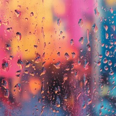 Window glass with raindrops close up