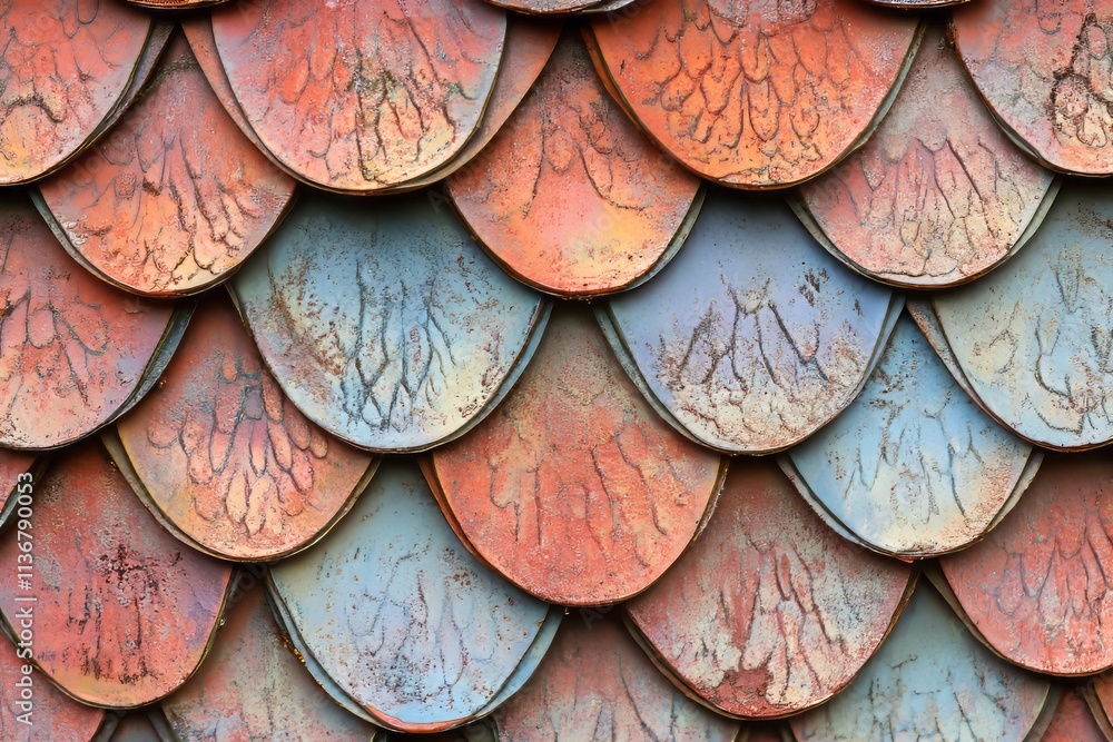 Poster vibrant texture of fish scales showcasing intricate patterns and rich colors in a stunning macro per