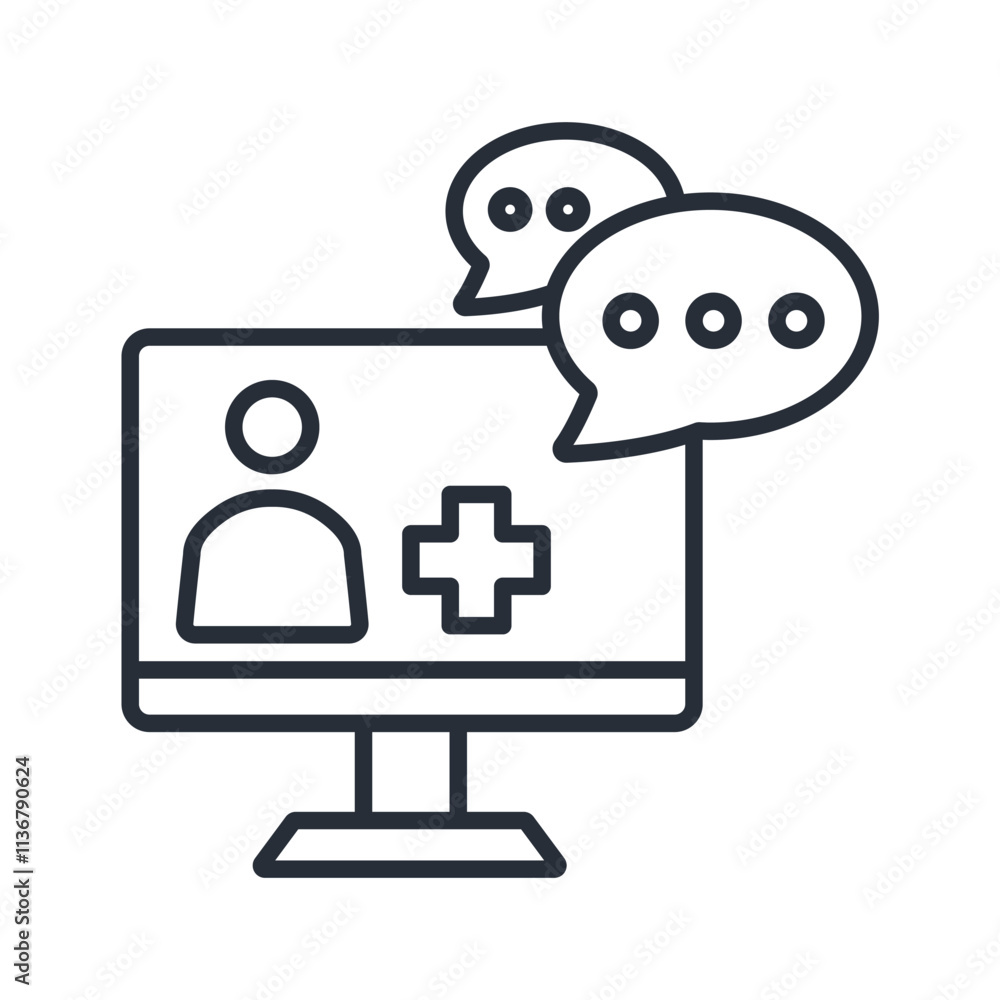 Poster virtual consult icon. vector.editable stroke.linear style sign for use web design,logo.symbol illust