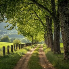 Fototapeta premium Country lane amidst woods and meadow