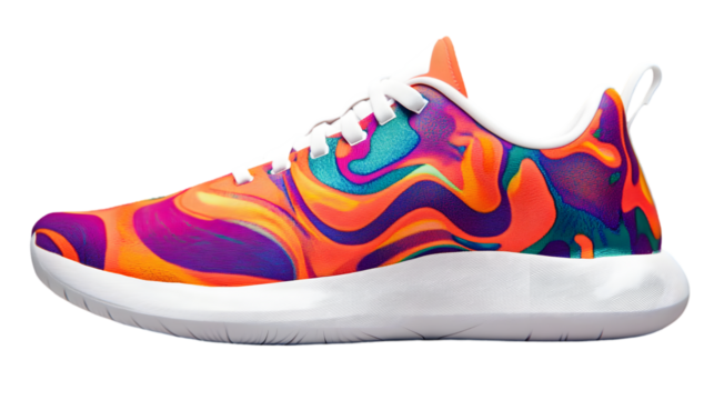 Colorful Abstract Sneaker  Trendy Athletic Shoe  Sporty Summer Footwear  Bright Swirl Desi