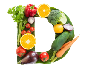 D lettering with vegetables and fruits isolated on a white background, cut out
