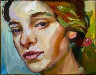 Generated image Abstract painting with oil pastels .Portrait of a woman.Painting in the interior
