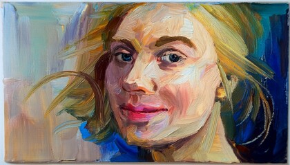 Generated image Abstract painting with oil pastels .Portrait of a woman.Painting in the interior