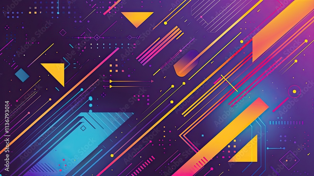 Poster abstract geometric design with vibrant colors and dynamic shapes.