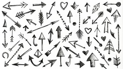 Hand-Drawn Pencil Sketch Arrow Collection Diverse Styles, Black and White Composition, Abstract Graphic Design, Vector Arrows Arrow, Sketch, Design