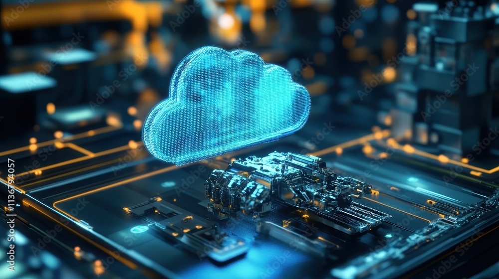 Poster futuristic cloud computing and data storage technology