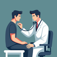 male doctor examining patient with stethoscope. medicine vector cartoon illustration